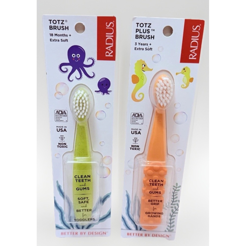 Radius Kids Child Toothbrush Set 2PC Toddler 3 Years 18 Months ADA Approved Oral